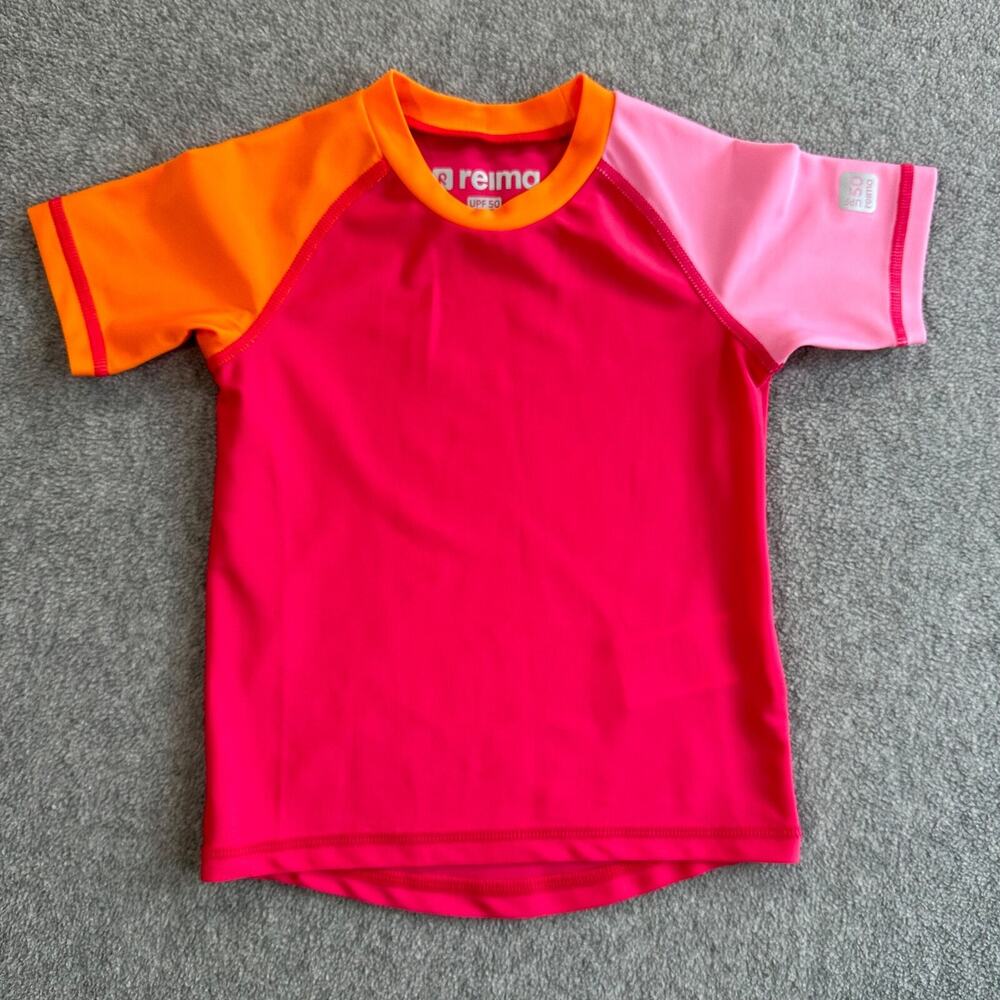 Reima Rash Guard Swim Top Baby Girl 12-18 Months Pink Orange Short Sleeve UPF50
